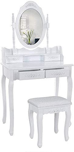 Dresser With 360 Rotating Mirror 4 Drawers Upholstered Stool Used For Makeup Jewelry Bedroom White Amazon Co Uk Kitchen Home