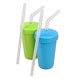 Re-Play Made in USA 2pk Straw Cups with Reversable Straws Plus Bonus 2 Replacemnent Straws - Sky Blue, Lime Green