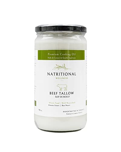 Canadian Beef Tallow in Glass Jars, Grass-Fed, Grass-Finished, Kidney Suet, 24 oz, 600 g, 750ml, Product of Canada, Ontario Made