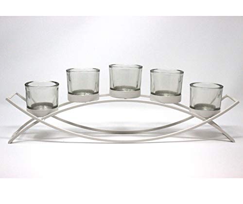 Seraphic Iron Arch Centerpiece Candle Holder, White, Clear Chunky 5 Cups