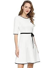 Allegra K vestido de trabajo formal de media manga con ribete de contraste, dobladillo con volantes