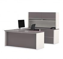 BESTAR Connexion U-Shaped Workstation with Two Oversized Pedestals, Slate/Sandstone