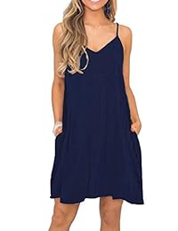 Misfay, vestido de verano para mujer, con tirantes de espagueti, casual, con bolsillos