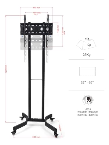 LINK BITS C3265N47 Soporte de TV móvil con Ruedas para televisores de Pantalla de 32” a 65” Pulgadas, hasta 35 Kg (Materiales Reforzado).