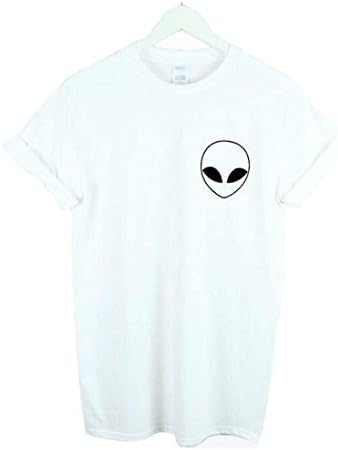 Myriasea Womens Tshirts Alien Loose Fit Crewneck Casual Hipster T-Shirt Tops -White - L