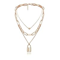 CYCTECH Lock Key Pendant Necklace Statement Long Chain Punk Multilayer Choker Necklace Vintage Metal Gold/Sliver Charm Layer Fine Jewelry Gifts for Women (Gold)