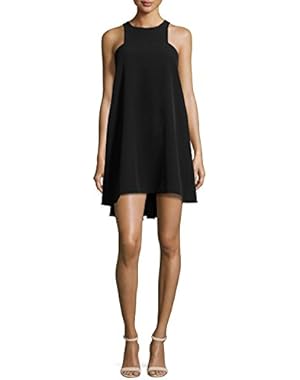 Women's Sleeveless Angular Italian Cady Trapeze Dress in Black