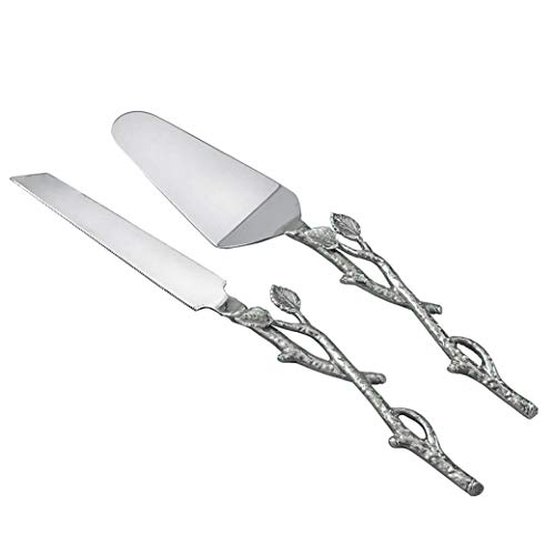Elegant Rustic Cake Server and Knife Set with Beautiful Leaf Design