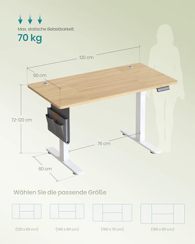 SONGMICS LSD132YA01 Height Adjustable Electric Desk 120 x 60 cm 4 Height Memory Function USB-C Port Gold Oak