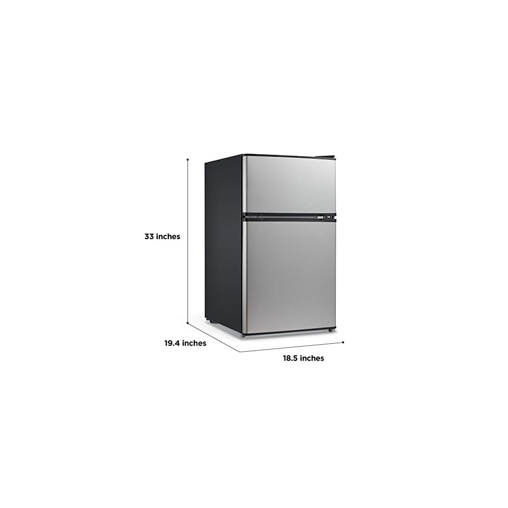 Midea WHD113FSS1 Double Door Mini Fridge with Freezer for Bedroom