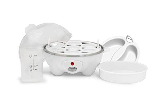 Elite Cuisine EGC-611 Easy Electric Poacher, Omelet & Soft, Medium, Hard-Boiled Deviled Egg Cooker with Auto-Shut off and Beep Alert, 7 Capacity, White