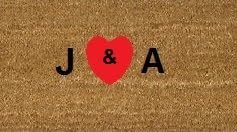 70cm x 40cm PERSONALISED INITIALS WITH A RED HEART Printed Internal Coir Mat, Door Mat Stencilled