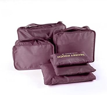 Four Best 6pcs Organizer Duffel Bag Families Clothes Separated Men Travel Bags Packing Cubes Women Luggage Bag For Six Sizes Sets (Wine Red)