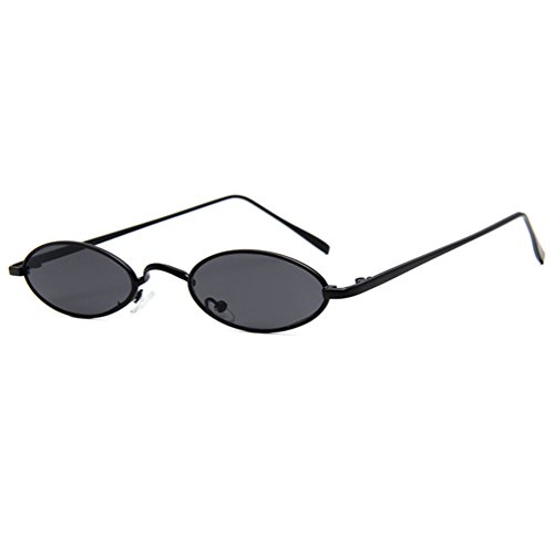 Armear Retro Oval Narrow Small Sunglasses Women Men Metal Frame Flat Lens UV400 (Black, 51)