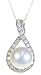 Argenti di Lusso Women Classical 925 Sterling Silver 8.0mm White Freshwater Cultured Pearl Pendant Chain with Cubic Zirconia