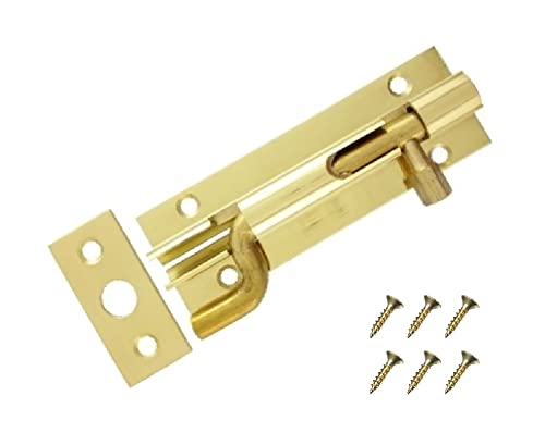 TERF® Door Bolt Polished Brass Barrel Slide Lock Necked Door Bolt 75mm [3''] Door Latch with Screws Ideal Door Locks for Internal and External Doors - 75mm, Gold