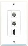 RiteAV - 1 Port HDMI 2 Port Coax Cable TV- F-Type Decorative Wall Plate - White