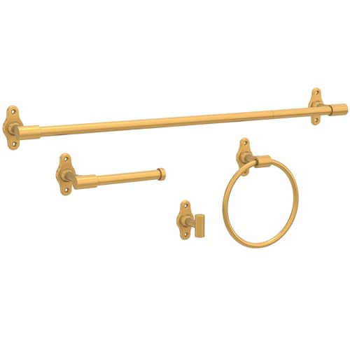 Franklin Brass Calloway 4-Piece Bathroom Set Satin Gold 18" + 6" Towel Rack, To…