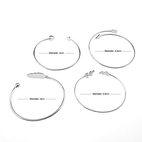Suyi 4 Pcs Adjustable Cuff Bracelet Open Wire Bangle Stackable Wrap Bracelet Set for Women Girls Silver