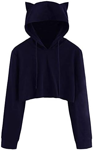 Cropped Hoodies for Teen Girls, Corriee Women Casual Long Sleeve Sweatshirts Pullover Fall Round Neck Hooded Outwear