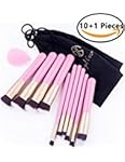 Angel Cosmetic Professional Makeup Brush Set,10 Pieces,Golden Pink with 1 Piece Pink Beauty Sponge
