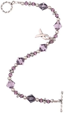Gostiny Pancreatic Cancer Awareness Purple Crystal Beaded Ribbon Charm Bracelet