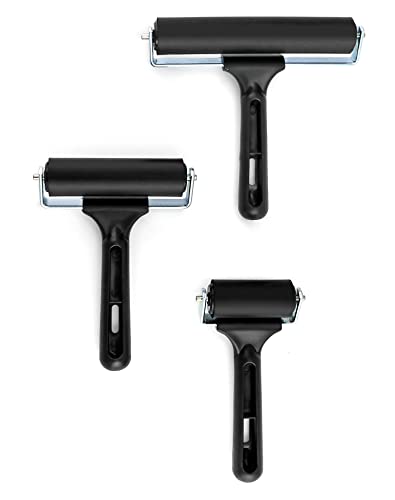 QWORK Soft Rubber Brayer Rollers for Printmaking, Painting, 3-Pack of Art Tools 2-3/8