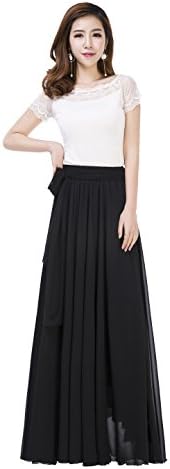 Summer Chiffon High Waist Pleated Big Hem Floor/Ankle Length Beach Maxi Skirt for Women Wedding Party Long Skirts