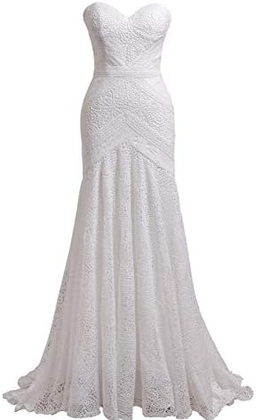 Women's Bohemian Wedding Dresses with Detachable Arm Bands Sweetheart Mermaid Lace Bridal Gown