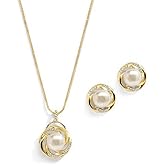 Mariell Freshwater Pearl Gold Wedding Necklace Earrings Set for Brides, Bridesmaids, Birthday Gift