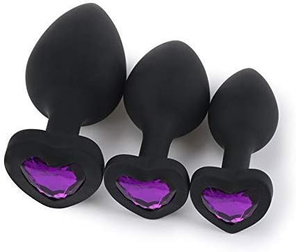 3Pcs Soft Silicone Pl-ugs with Heart Shaped Jeweled Sexy Stimulation Toys for Adult,