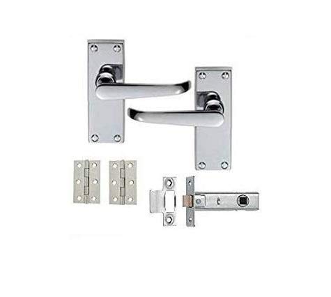 IRONZONE® A Pair of Victorian Straight Lever Latch Door Handles Polished Chrome Hinges & Latches Pack Sets Contemporary Design for Internal Wooden or Oak Doors