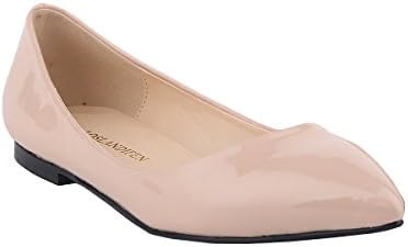 Loslandifen Women's PU Patent Leather Court Ballet Flat(020-2PA39,nude)