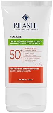 Acnestil Sebum-Normalisierende Creme, Beruhigende und Mattierende Wirkung, Sonnenschutz, Für Empfindliche, Zu Akne Neigende Haut SPF 50+, 40 ml Packung