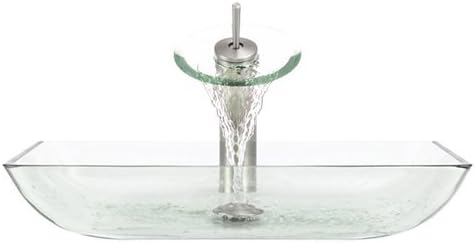 Aurora Sinks G10-Sky-BN-V Bathroom Ensemble with Pop Up Drain, Sky Glass Vessel, Sink, Ring and Waterfall Faucet, Brushed Nickel