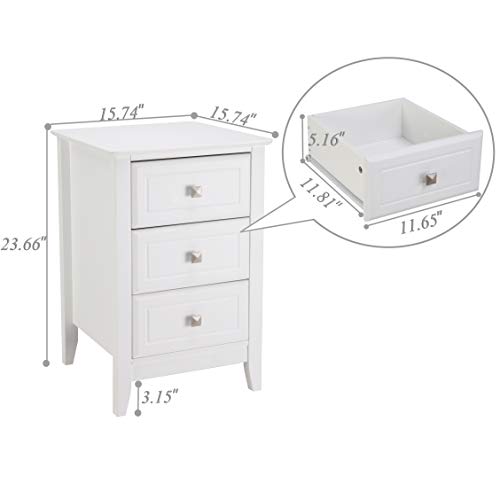 Bonnlo Upgraded White Nightstand with 3 Drawers, Modern Night Stands for Bedrooms with Metal