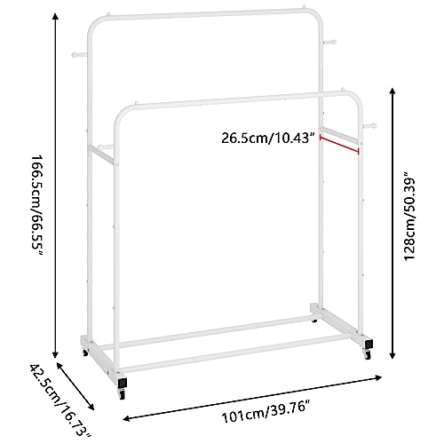 Laiensia Double Rods Garment Rack with Wheels, Clothing Rack for