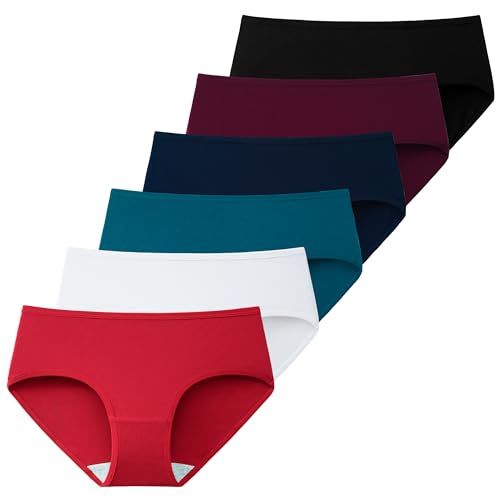 Innersy Unterhosen Damen Baumwolle Frauen Unterwäsche Hipster Bequemer Pantys Slips 6Er Pack (Xxl/46 Eu, 4 Dunkel/Weiß/Rot)