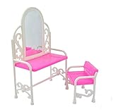 Barbies Dolls Bedroom Pink Plastic Dressing Table And Chair Set Toy Dollhouse Miniature Furniture for Baby Kids Girls Playroom Party by SamGreatWorld