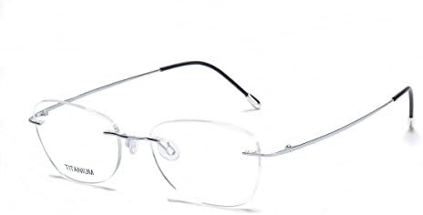 DUKEROY Titanium Rimless Eyeglasses Frame 4 Colour Vintage Men Women Eyewear Gold Black Gun Silver Set of 1 16013 (Bright Silver C)