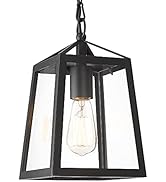 KAUEN Outdoor Pendant Light, Exterior Hanging Lantern for Porch, Textured Black Finish w/Clear Gl...