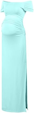 BlackCherry Women's Off Shoulder Short Sleeve Maternity Casual Maxi Dress