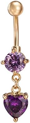 Fashion Women Body Piercing Jewelry 14G Hypoallergenic Stainless Steel Cubic Zirconia Belly Button Ring Navel Rings Love Heart Amethyst