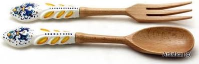 RICCO DERUTA - Wood with Hand Painted Ceramic Handle (Pair/Set)