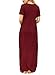 Women's Short Sleeve Crewneck Solid Long Maxi Casual Plain Dresses with Pockets Large Size Burgundy