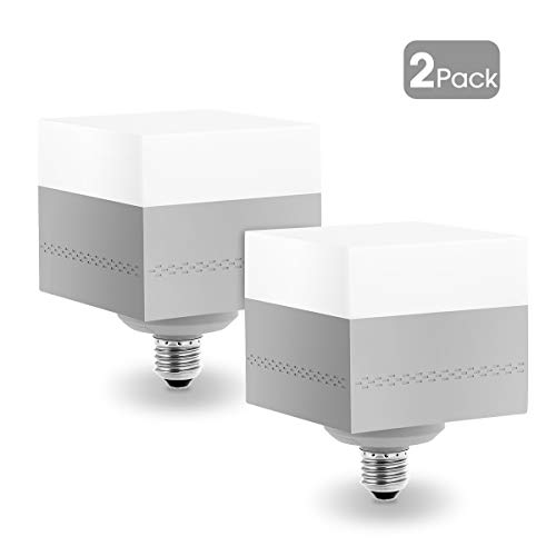 Briignite Garage Light Bulb, 28W LED Square Light Bulb, E26 Medium Base LED Bulb 250W-300W Equivalent, Cool White 6500K 2400LM, Screw in LED Light for Garage, Basement, Workshop, Home Lighting, 2 Pack
