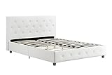 DHP Platform Bed, Dakota Faux Leather Tufted Upholstered Platform Bed - Includes Tufted Upholstered Headboard and Side Rails, Full Platform Bed - White (Kitchen)