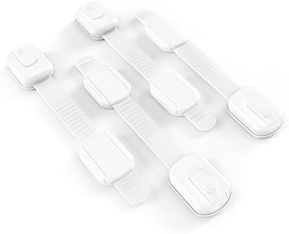 Adjustable Toddler Safety Locks (4 Pack) | by INSAFE | Safely Lock Your Cabinets, Drawers, Fridge, Oven, Toilet, and more | No Drilling-Easy Installation-Authentic 3M Adhesive | 100% Guarantee (White)