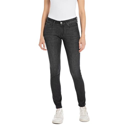 Replay Damen Jeans Luzien Skinny-Fit mit Power Stretch, Black Delavè 099 (Schwarz), 26W/32L
