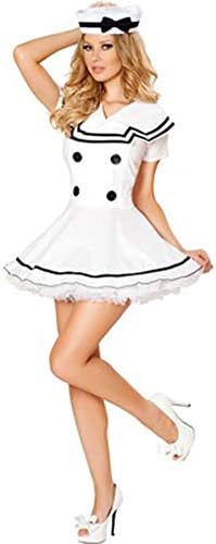 YCWY Women's Nautical Doll Costume, Short Sleeve Navy Sailor Girl Uniform Adult Fancy Dress Costume set for ladies white,M